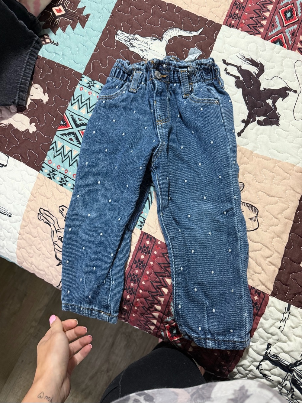 Zara Blue Denim Kids Jeans with Pearl Dot Embellishment